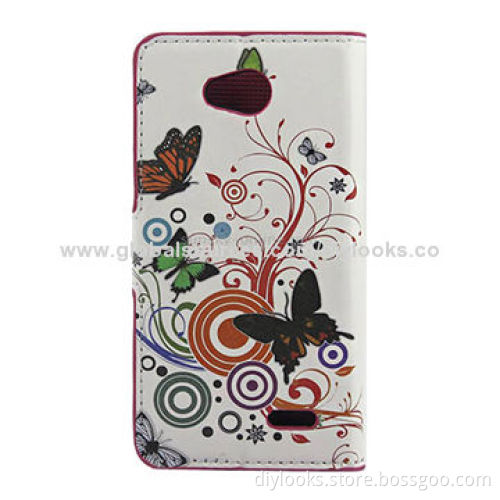 Butterfly Grass Pattern Button Flip Leather Case with Card Slots & Holder for LG L90/D405